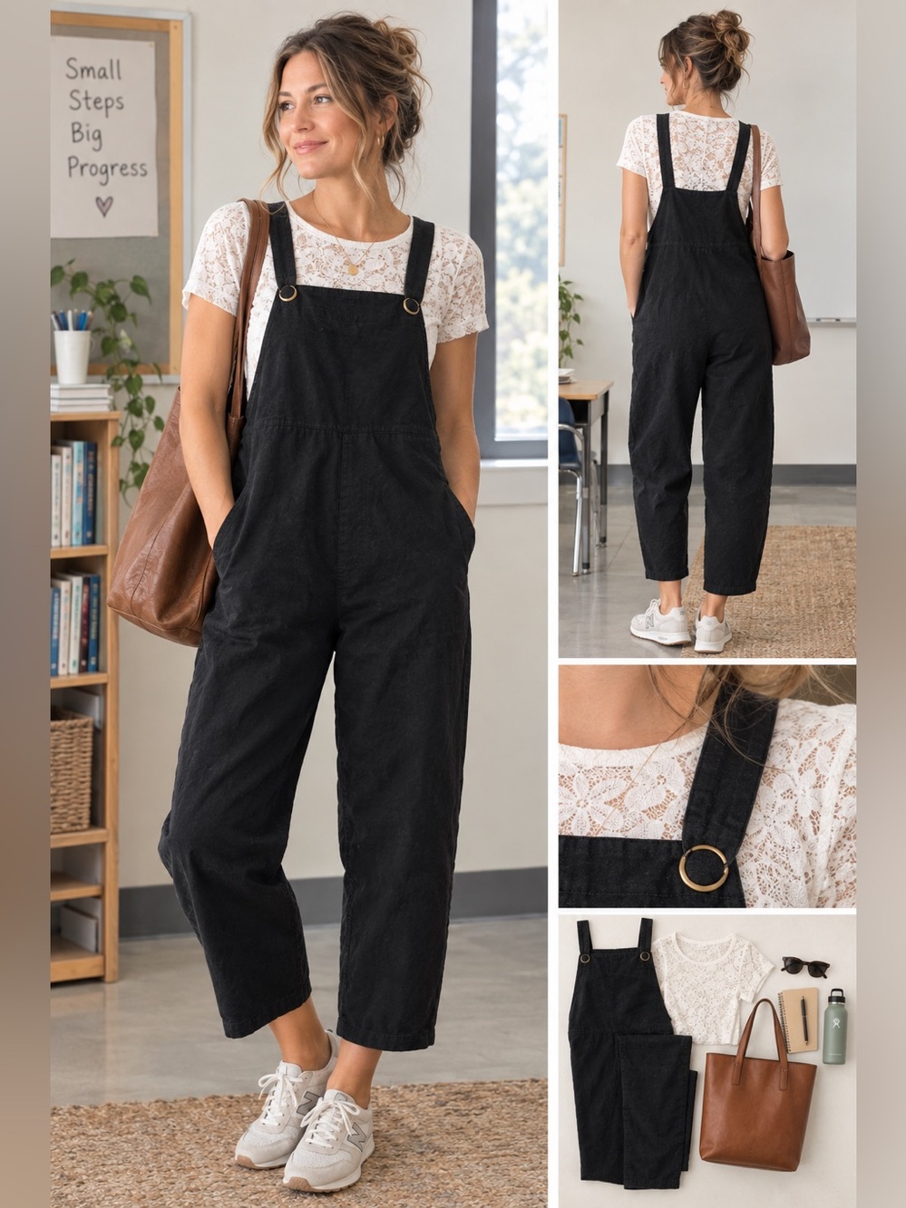 Black 100% cotton cropped length overalls oversized small